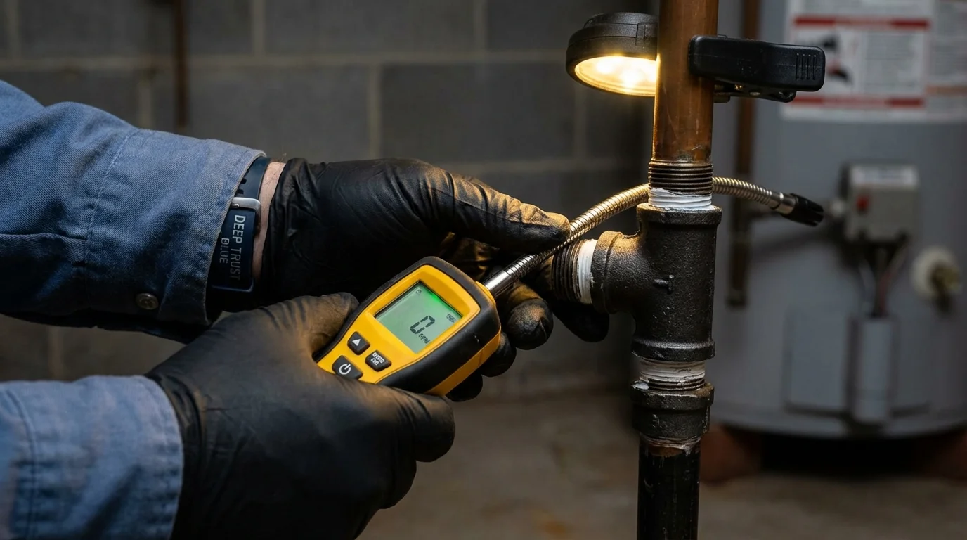 Gas leak detection with electronic sniffer by Johns Plumbing LLC in Mattituck